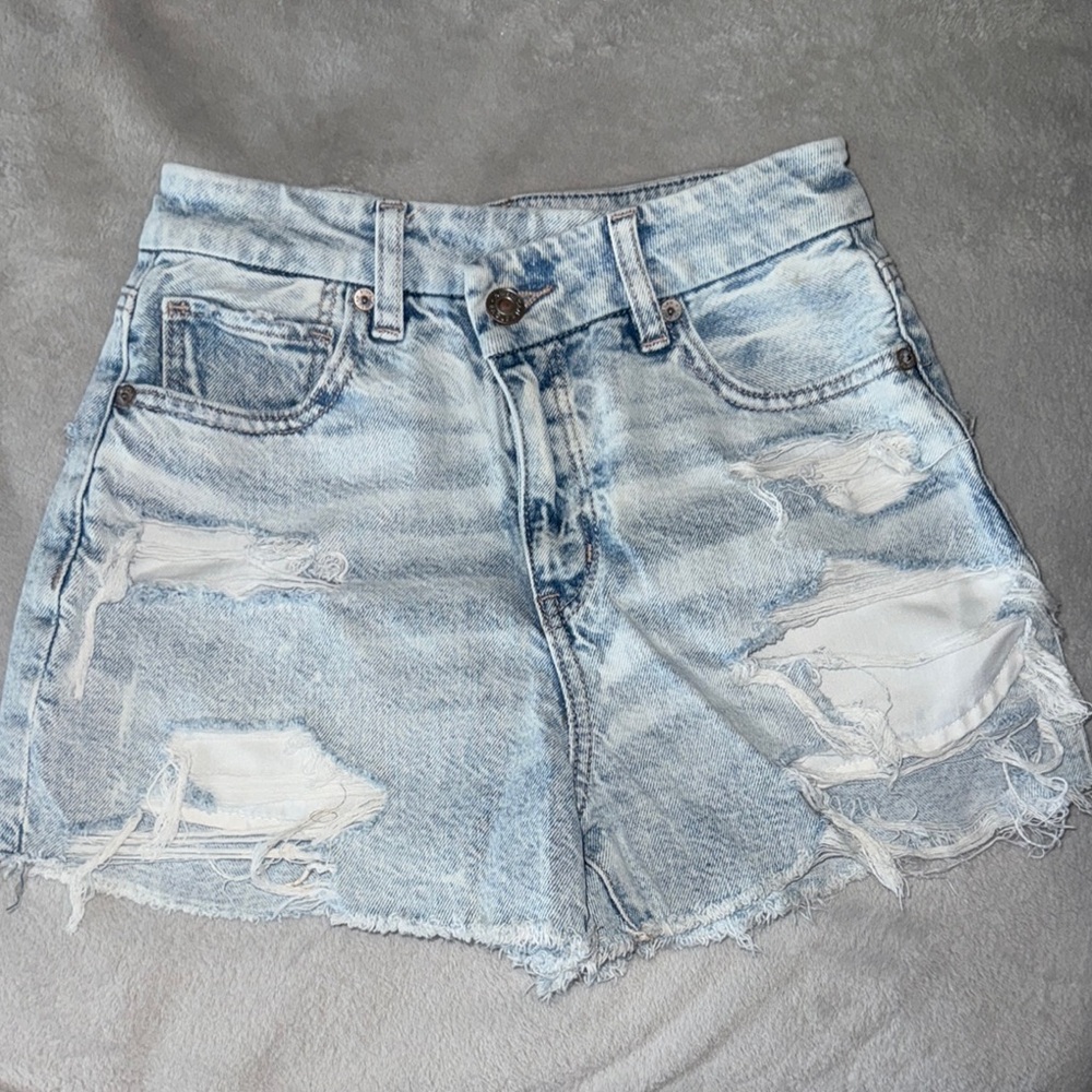 American Eagle Outfitters Blue Jean Shorts High-Waisted Distressed